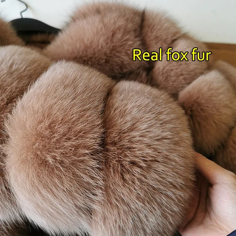 Women's Winter Luxury Tawny Natural Fox Raccoon Fur Jackets