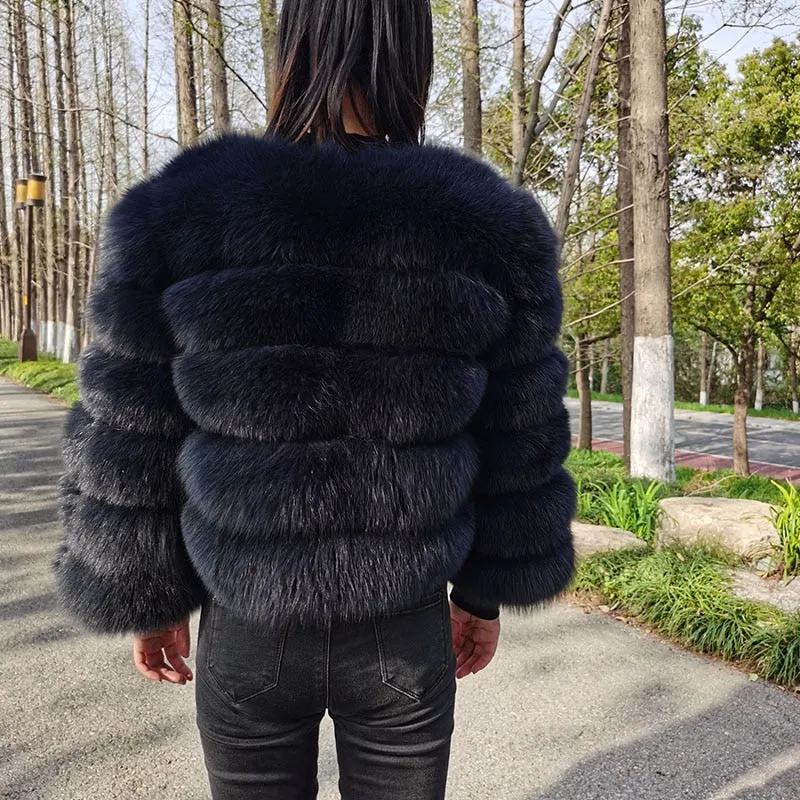 Women's Winter Luxury Tawny Natural Fox Raccoon Fur Jackets