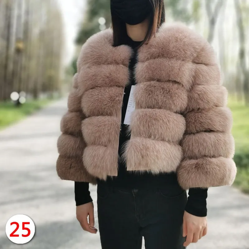 Women's Winter Luxury Tawny Natural Fox Raccoon Fur Jackets