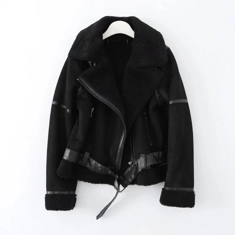 Women's Winter Warm Synthetic Shearling Sheepskin Leather Short Jackets