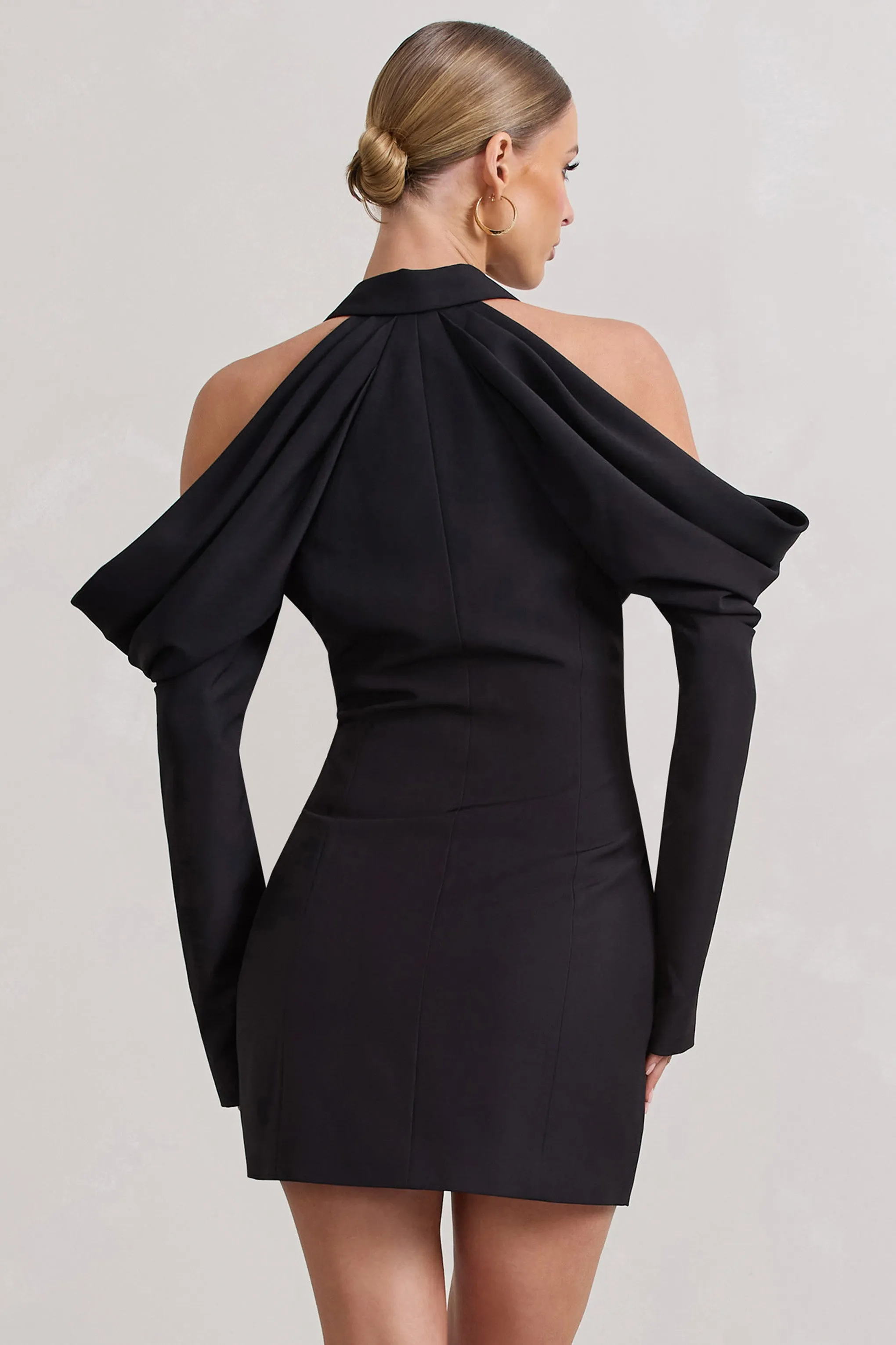 Your Night | Black Plunge Draped Blazer Dress