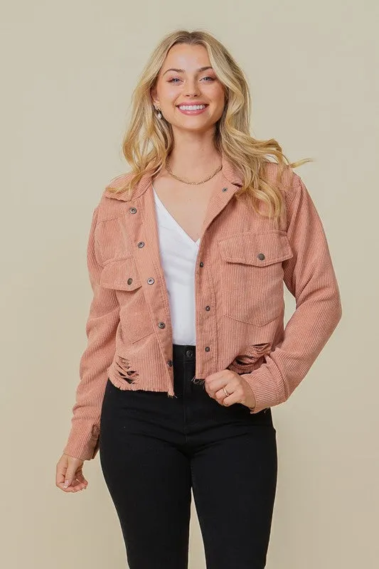 Zoey Distressed Corduroy Jacket